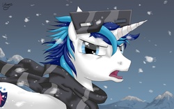 Size: 5333x3333 | Tagged: safe, artist:unnop64, shining armor, pony, unicorn, g4, the crystal empire, absurd resolution, clothes, male, scarf, snow goggles, stallion
