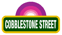 Size: 518x293 | Tagged: safe, artist:hirake! pony key, cobblestone street, crossover, gif, logo, my little pony meets sesame street, non-animated gif, sesame street, sign, simple background, street sign, transparent background