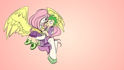 Size: 1920x1080 | Tagged: safe, artist:e-kate98, fluttershy, spike, g4, female, humanized, male, ship:flutterspike, shipping, straight, winged humanization