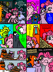 Size: 569x771 | Tagged: safe, artist:hirake! pony key, pinkie pie, g4, cobblestone street, comic, cookie, crossover, monster, my little pony meets sesame street, sesame street