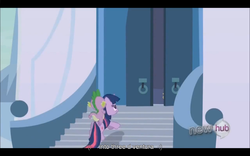 Size: 1024x640 | Tagged: safe, screencap, spike, twilight sparkle, g4, the crystal empire, letterboxing, youtube caption