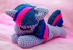 Size: 900x626 | Tagged: safe, artist:theharley, twilight sparkle, pony, g4, amigurumi, crochet, female, filly, irl, knitting, photo, plushie, sleeping, solo