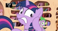 Size: 637x346 | Tagged: safe, screencap, spike, twilight sparkle, g4, the crystal empire, youtube caption