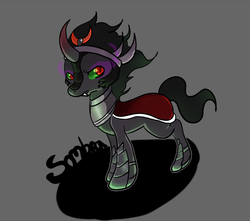 Size: 595x525 | Tagged: safe, artist:cotton, king sombra, pony, unicorn, g4, armor, cape, clothes, colored horn, curved horn, horn, male, shadow, solo, sombra eyes, stallion