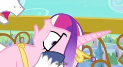 Size: 638x346 | Tagged: safe, screencap, princess cadance, shining armor, alicorn, pony, unicorn, g4, the crystal empire, economy, female, male, mare, stallion, youtube caption