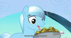 Size: 639x347 | Tagged: safe, screencap, night knight, crystal pony, pony, g4, the crystal empire, food, youtube caption