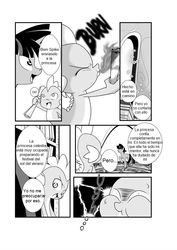 Size: 752x1063 | Tagged: safe, artist:0ryomamikado0, editor:mercury2099, spike, twilight sparkle, comic:the unexpected love life of dusk shine, g4, comic, rule 63, spanish, translation