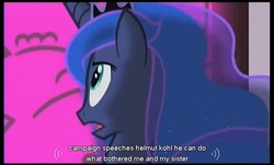 Size: 741x449 | Tagged: safe, edit, edited screencap, screencap, princess luna, pony, g4, the crystal empire, bust, caption, crystal empire, female, helmut kohl, mare, text, youtube caption