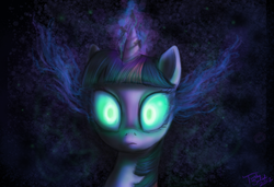 Size: 1800x1230 | Tagged: safe, artist:turbosolid, twilight sparkle, pony, unicorn, g4, bust, dark magic, female, glowing eyes, magic, portrait, solo, sombra eyes