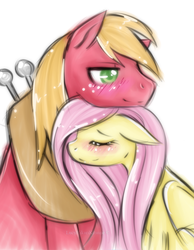 Size: 900x1159 | Tagged: safe, artist:lucyhikarikitsune, big macintosh, fluttershy, earth pony, pony, g4, duo, female, larger male, male, mare, ship:fluttermac, shipping, smaller female, stallion, straight