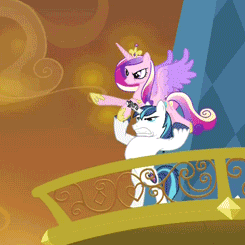 Size: 245x245 | Tagged: safe, screencap, princess cadance, shining armor, alicorn, pony, unicorn, g4, season 3, the crystal empire, animated, bipedal, cropped, epic wife tossing, fastball special, female, horn, horn crystals, male, mare, stallion