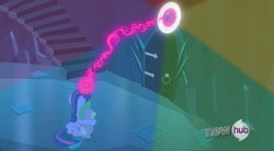 Size: 848x469 | Tagged: safe, screencap, spike, twilight sparkle, g4, the crystal empire, door, hub logo, the scary door