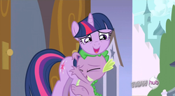 Size: 848x469 | Tagged: safe, screencap, spike, twilight sparkle, g4, hug