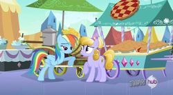 Size: 848x469 | Tagged: safe, screencap, amber waves, rainbow dash, crystal pony, pony, g4, the crystal empire, lidded eyes, pie