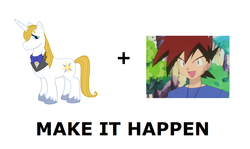 Size: 1337x796 | Tagged: safe, prince blueblood, g4, all caps, exploitable meme, gary motherfucking oak, make it happen, meme, meta, pokémon