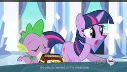 Size: 1920x1080 | Tagged: safe, screencap, spike, twilight sparkle, g4, the crystal empire, youtube caption
