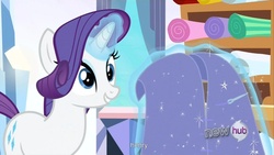 Size: 1920x1080 | Tagged: safe, screencap, rarity, g4, the crystal empire, solo, youtube caption