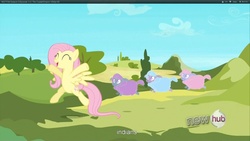Size: 1920x1080 | Tagged: safe, screencap, fluttershy, g4, the crystal empire, crystal sheep, youtube caption