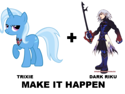 Size: 800x600 | Tagged: safe, trixie, pony, unicorn, g4, my little pony: friendship is magic, season 3, alicorn amulet, disney, exploitable meme, female, kingdom hearts, make it happen, mare, meme, meta, riku, simple background, transparent background