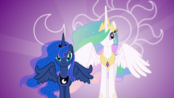 Size: 7111x4000 | Tagged: safe, artist:uxyd, princess celestia, princess luna, alicorn, pony, g4, duo, duo female, female, mare, royal sisters, siblings, sisters, vector, wallpaper, you'll play your part