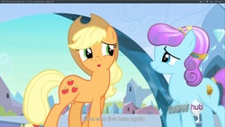 Size: 1920x1080 | Tagged: safe, screencap, applejack, g4, the crystal empire, youtube caption