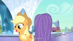 Size: 1920x1080 | Tagged: safe, screencap, applejack, g4, the crystal empire, youtube caption