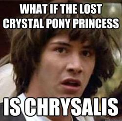 Size: 499x496 | Tagged: safe, g4, my little pony: friendship is magic, the crystal empire, conspiracy keanu, exploitable meme, implied princess amore, implied queen chrysalis, meme, meta