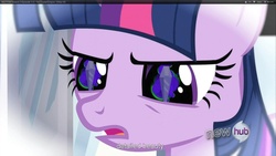 Size: 1920x1080 | Tagged: safe, screencap, twilight sparkle, g4, the crystal empire, hub logo, youtube caption