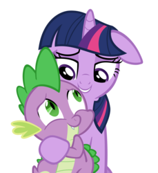 Size: 3000x3269 | Tagged: safe, artist:santafer, spike, twilight sparkle, dragon, pony, unicorn, g4, the crystal empire, cute, hug, simple background, spikabetes, spikelove, transparent background, twiabetes, unicorn twilight, vector