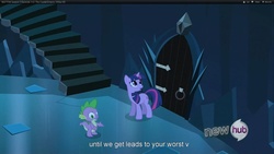 Size: 1920x1080 | Tagged: safe, screencap, spike, twilight sparkle, g4, the crystal empire, youtube caption