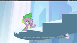 Size: 1920x1080 | Tagged: safe, screencap, spike, g4, the crystal empire, stairs, youtube caption