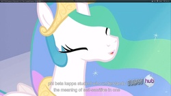 Size: 1920x1080 | Tagged: safe, screencap, princess celestia, alicorn, pony, g4, the crystal empire, female, mare, solo, sorority, youtube caption