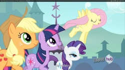 Size: 1920x1080 | Tagged: safe, screencap, applejack, fluttershy, rarity, twilight sparkle, g4, the crystal empire, youtube caption