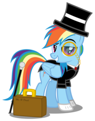 Size: 4371x5588 | Tagged: safe, artist:austiniousi, rainbow dash, pegasus, pony, g4, absurd resolution, classy, clothes, female, mare, monocle, simple background, solo, suitcase, transparent background, tuxedo, vector