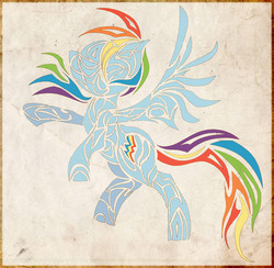 Size: 10000x9757 | Tagged: safe, artist:zackira, rainbow dash, pony, g4, absurd resolution, female, mural, solo, tribal