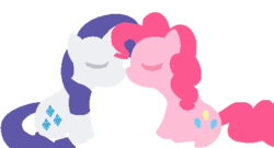 Size: 490x265 | Tagged: safe, artist:valentinepegasus, pinkie pie, rarity, pony, unicorn, g4, cute, cutie mark, eyes closed, female, hooves, horn, lesbian, lineless, mare, ship:raripie, shipping, simple background, sitting, transparent background