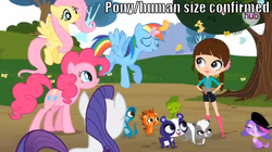 Size: 854x479 | Tagged: safe, fluttershy, pinkie pie, rainbow dash, rarity, dog, earth pony, gecko, hedgehog, human, mongoose, panda, pegasus, pony, skunk, unicorn, g4, back of head, blythe baxter, comparison, crossover, eyes closed, female, height, horn, littlest pet shop, male, mare, penny ling, pepper clark, russell ferguson, size comparison, smiling, sunil nevla, vinnie terrio, zoe trent