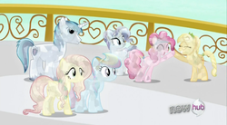 Size: 765x421 | Tagged: safe, screencap, applejack, fluttershy, pinkie pie, rainbow dash, rarity, shining armor, g4, crystallized, hub logo