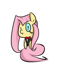 Size: 1024x1339 | Tagged: safe, artist:burgerlicious, fluttershy, g4, bowtie, chibi, clothes, monocle