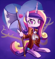 Size: 741x800 | Tagged: safe, artist:negativefox, princess cadance, alicorn, pony, g4, axe, clothes, female, halberd, solo, weapon