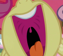 Size: 500x452 | Tagged: safe, apple bloom, g4, close-up, maw, mawshot, mouth, nose in the air, open mouth, uvula