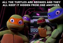 Size: 500x337 | Tagged: safe, barely pony related, brony, donatello, leonardo, michelangelo, raphael, teenage mutant ninja turtles, text, tmnt 2012, tumblr