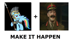 Size: 1176x691 | Tagged: safe, commander hurricane, rainbow dash, g4, all caps, blackadder, exploitable meme, general melchett, make it happen, meme, meta, stephen fry