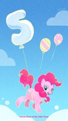 Size: 394x700 | Tagged: safe, artist:kurieto, pinkie pie, earth pony, pony, g4, balloon, countdown, female, flying, pixiv, solo