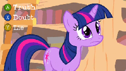 Size: 427x240 | Tagged: safe, edit, edited screencap, screencap, twilight sparkle, g4, animated, female, frown, l.a. noire, liarpony, shifty eyes