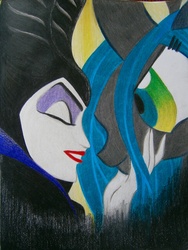 Size: 3216x4288 | Tagged: safe, artist:daughterdragon, queen chrysalis, changeling, changeling queen, g4, crossover, disney, female, maleficent, sleeping beauty, traditional art