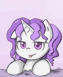 Size: 900x1100 | Tagged: safe, artist:sirachanotsauce, oc, oc only, oc:twilight panda, pony, bedroom eyes, cute, floppy ears, looking at you, mspaintponies, mspaintponies fanart, smirk, solo, tongue out