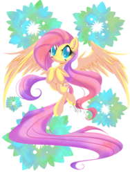 Size: 1070x1426 | Tagged: safe, artist:bamboodog, fluttershy, pegasus, pony, g4, female, flower, hooves to the chest, looking at you, mare, simple background, solo, spread wings, transparent background, wings