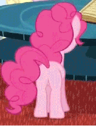 Size: 316x414 | Tagged: safe, screencap, fluttershy, pinkie pie, rarity, earth pony, pony, g4, season 3, the crystal empire, animated, balloonbutt, butt, cropped, female, gif, hair, mare, out of context, plot, solo focus, wiggle