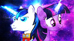 Size: 1024x576 | Tagged: safe, artist:tzolkine, shining armor, twilight sparkle, g4, wallpaper